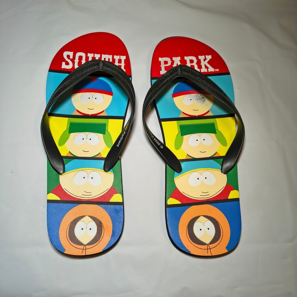 South Park Mens Flip Flops Stan Kyle Cartman Kenny Multi Color Sandals Sz 11/12